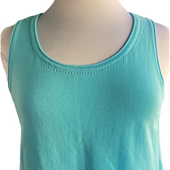 Chico's Caribbean Blue Scoop Neck Sleeveless Pullover Tank Top Punch Detail Sz 0 - Picture 2 of 5